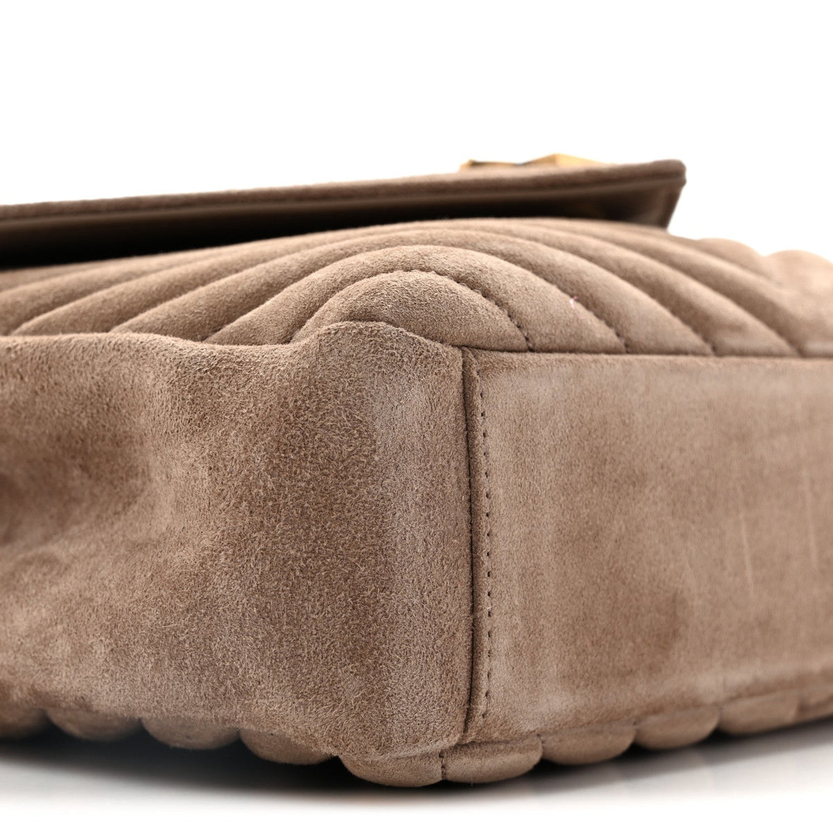 Suede Matelasse Chevron Monogram Medium College Bag Taupe