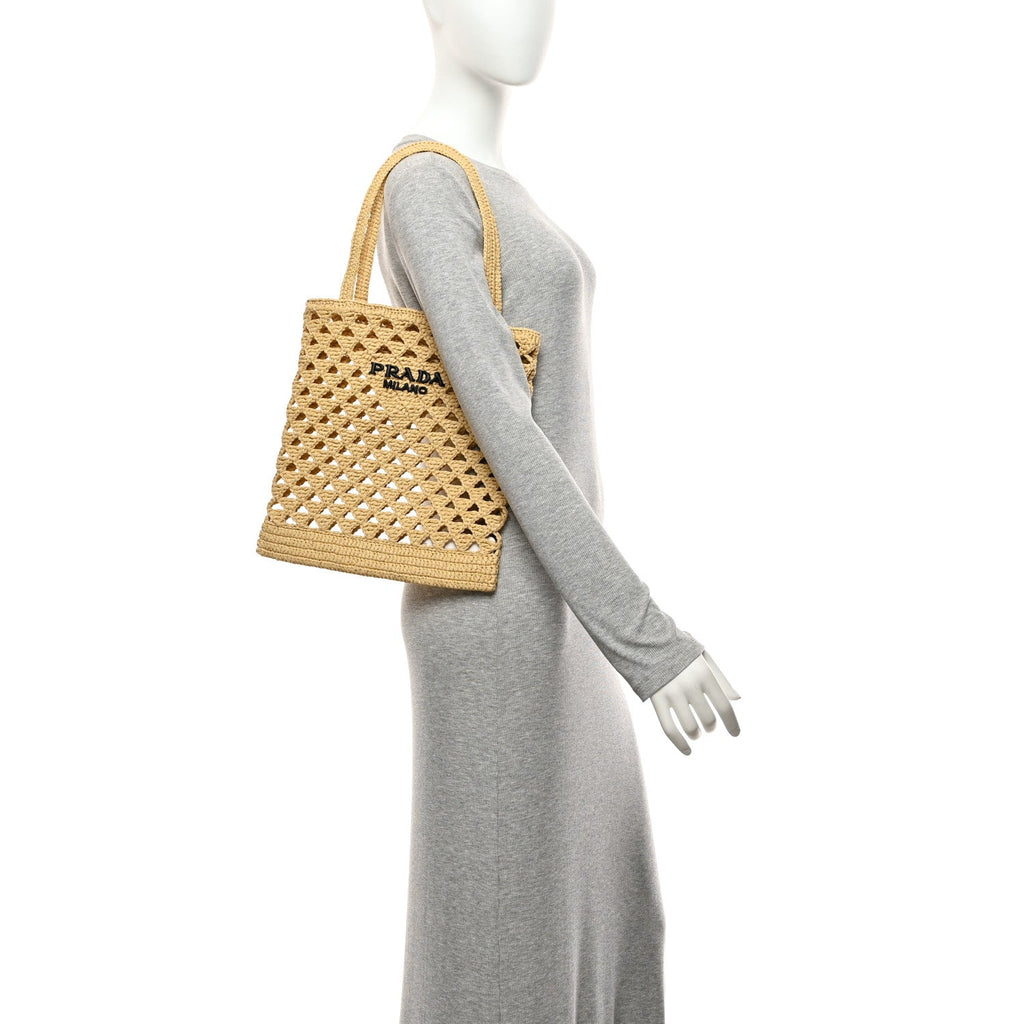 Yarn Raffia Effect Embroidered Logo Tote Naturale