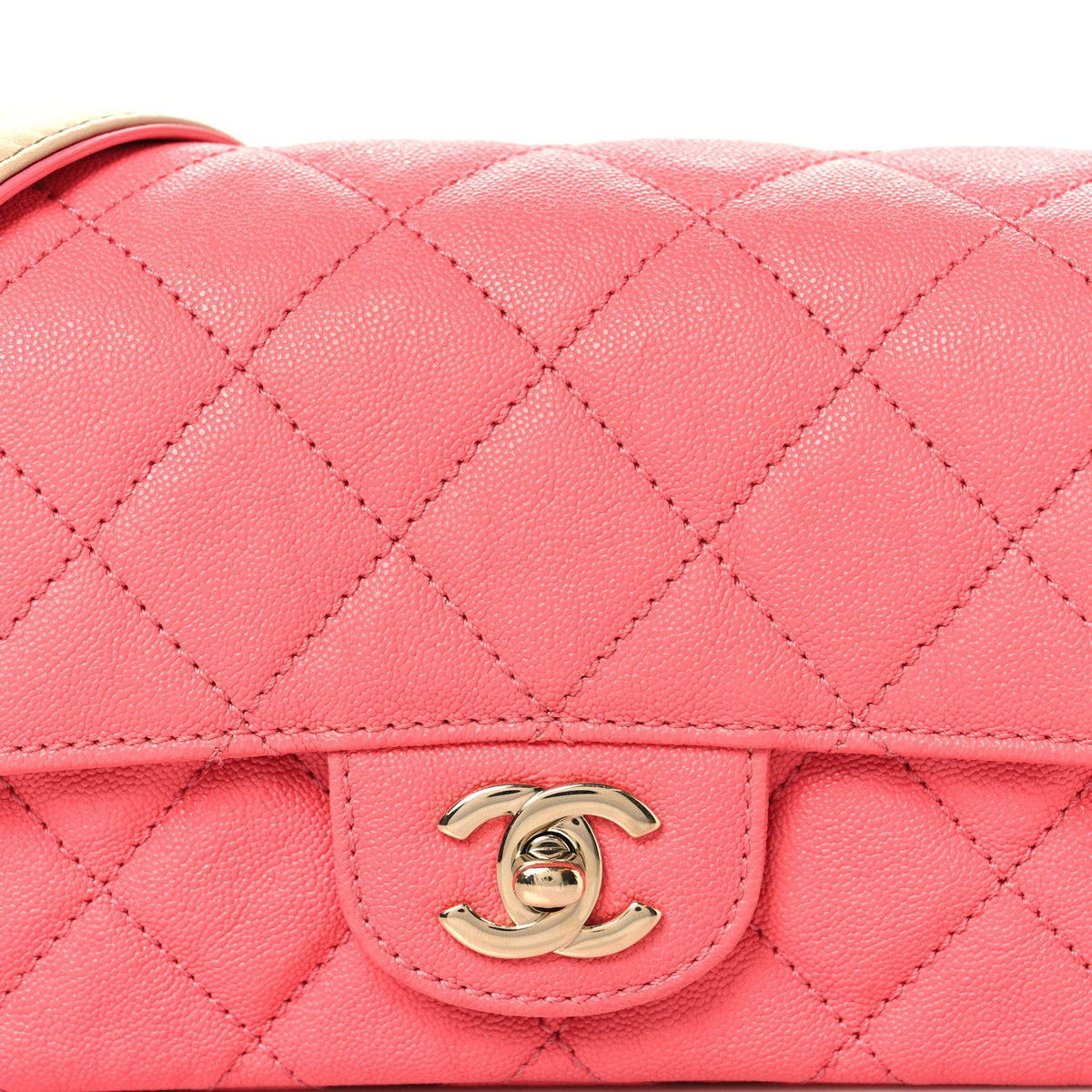 Iridescent Caviar Quilted Mini Flap With Thick Strap Pink Beige