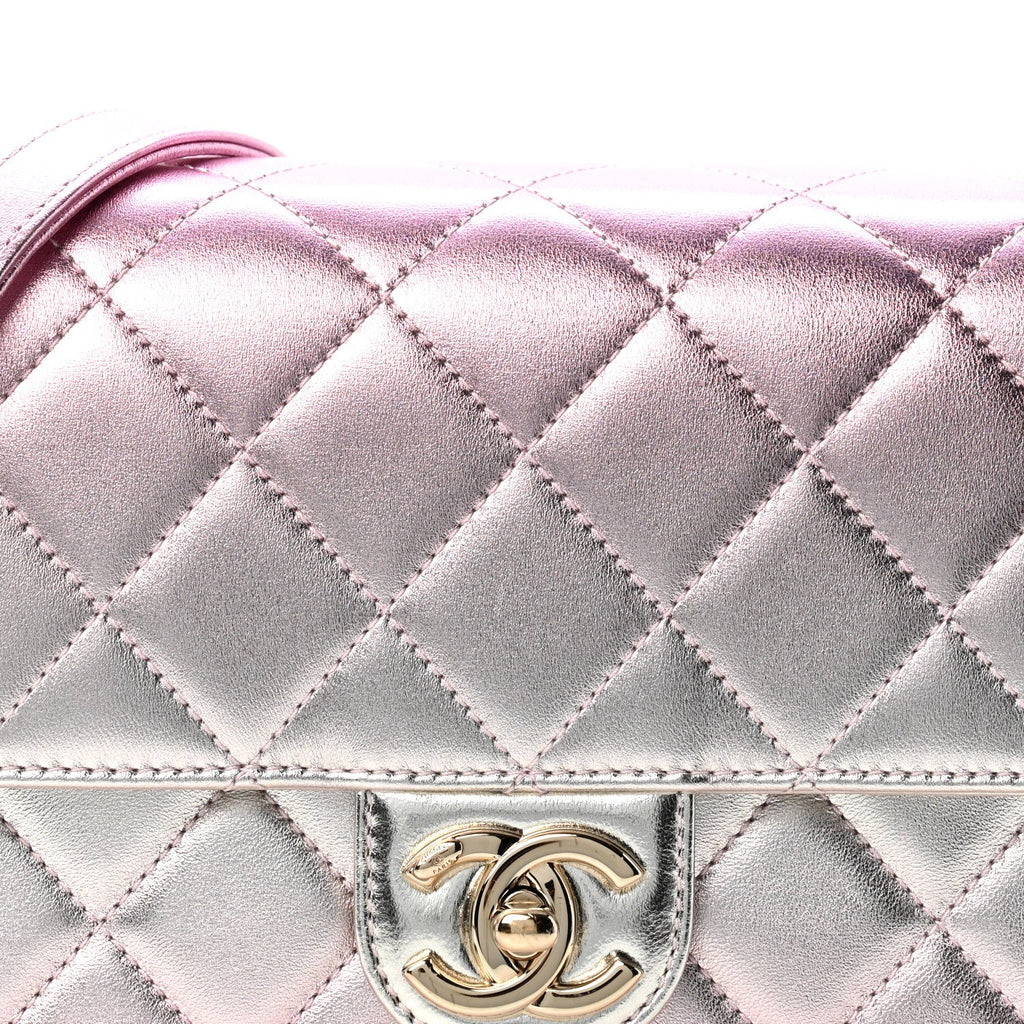 Metallic Lambskin Quilted Large Like A Wallet Flap Golden Pink