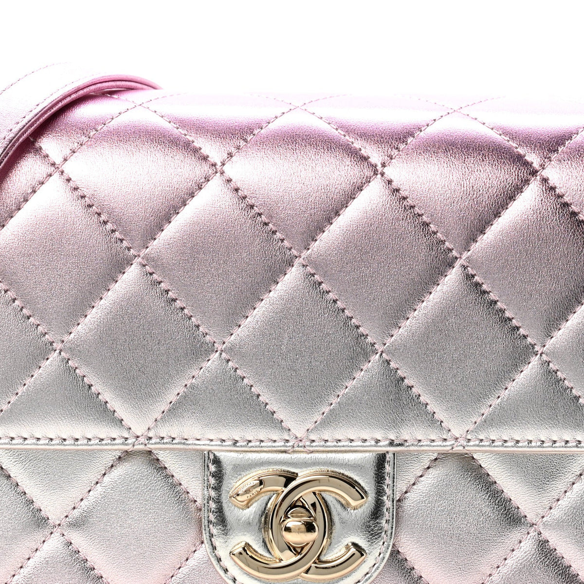 Metallic Lambskin Quilted Large Like A Wallet Flap Golden Pink