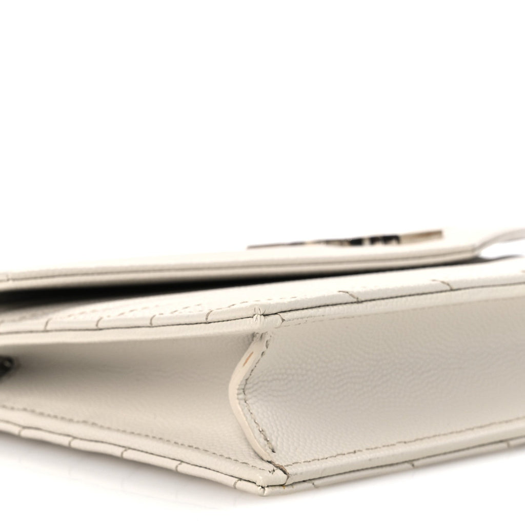 Grain De Poudre Matelasse Chevron Monogram Envelope Chain Wallet Optical White