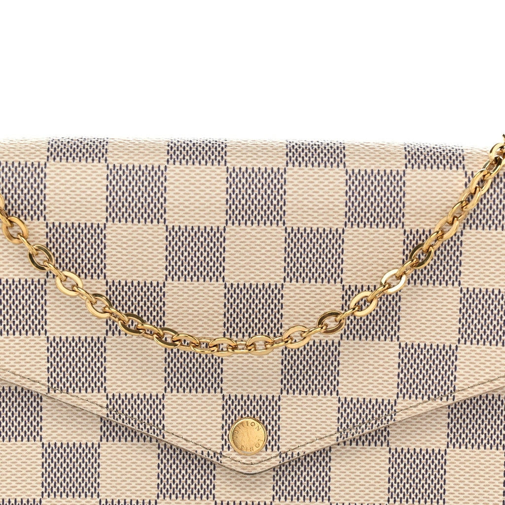 Damier Azur Pochette Felicie Chain Wallet Rose Ballerine