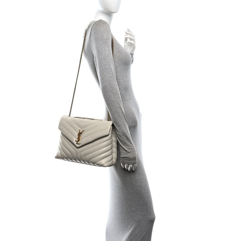 Calfskin Y Quilted Monogram Medium Loulou Chain Satchel Crema Soft