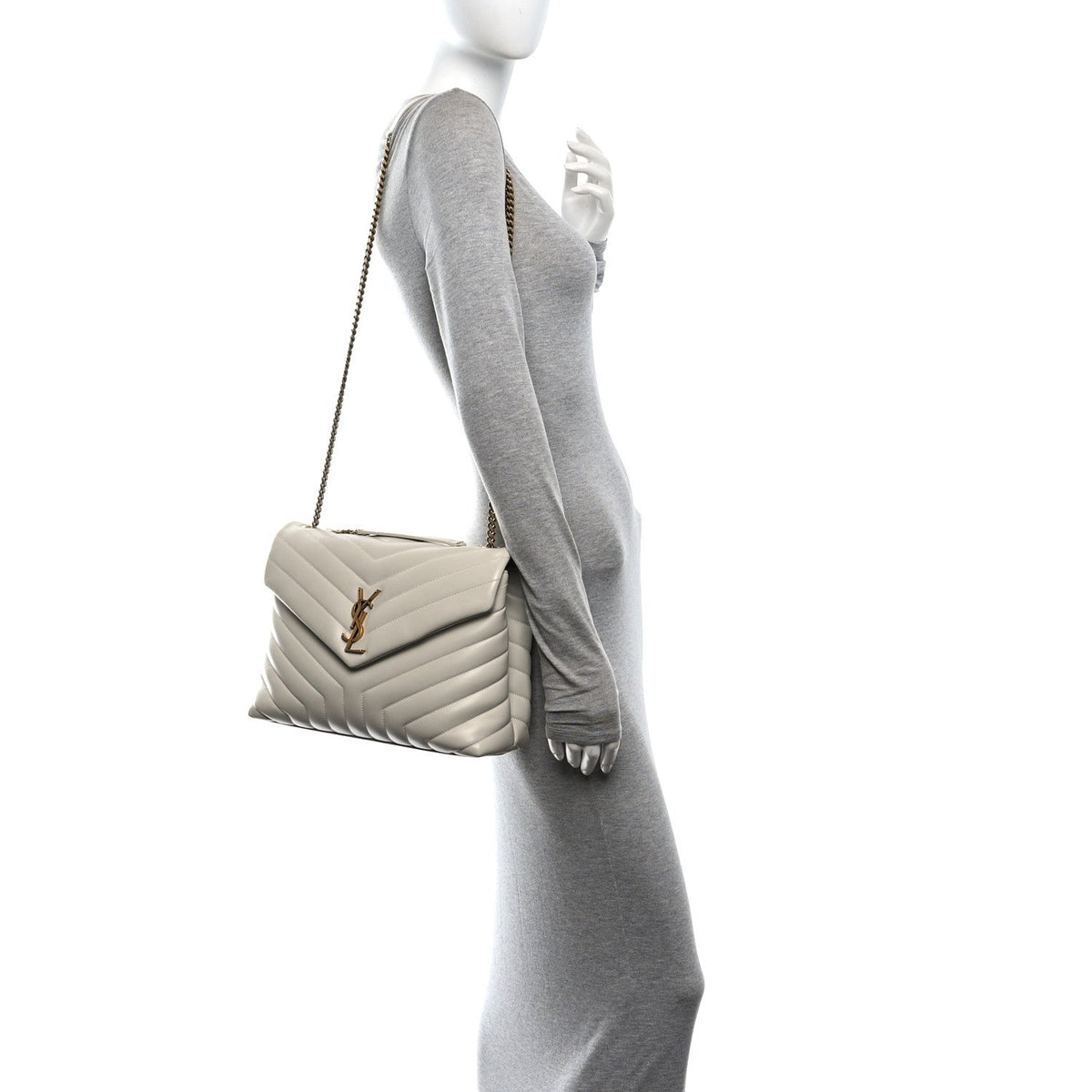 Calfskin Y Quilted Monogram Medium Loulou Chain Satchel Crema Soft
