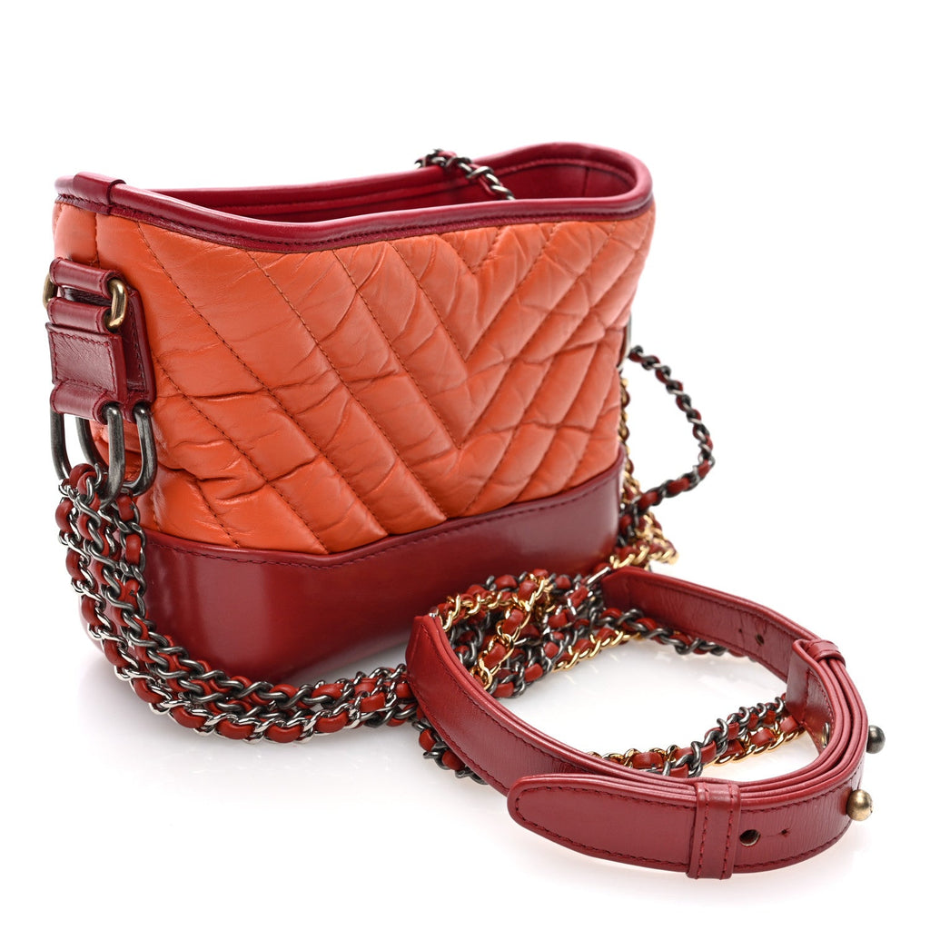 Aged Calfskin Chevron Quilted Small Gabrielle Hobo Dark Red Orange