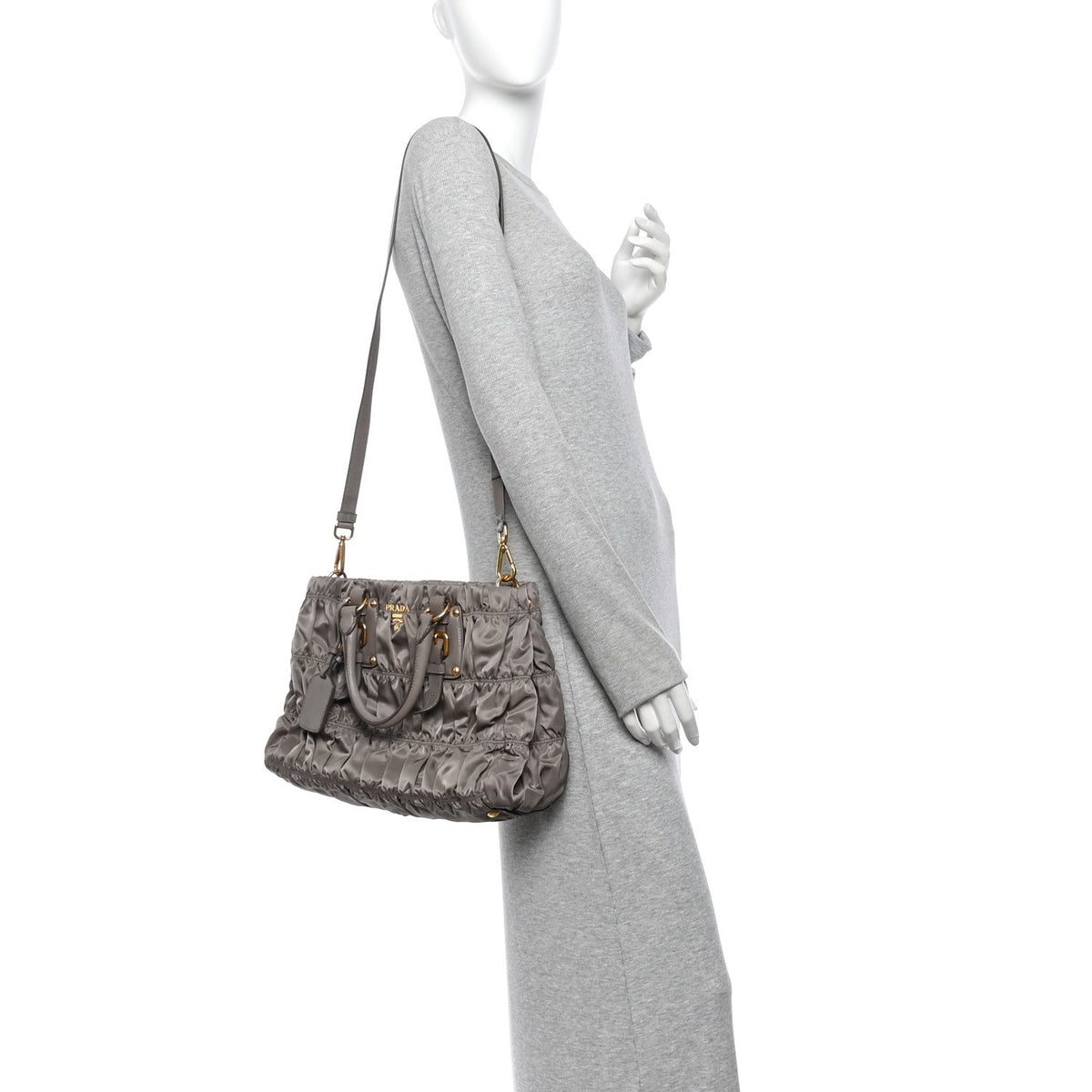 Tessuto Nylon Gaufre Shopping Satchel Argilla