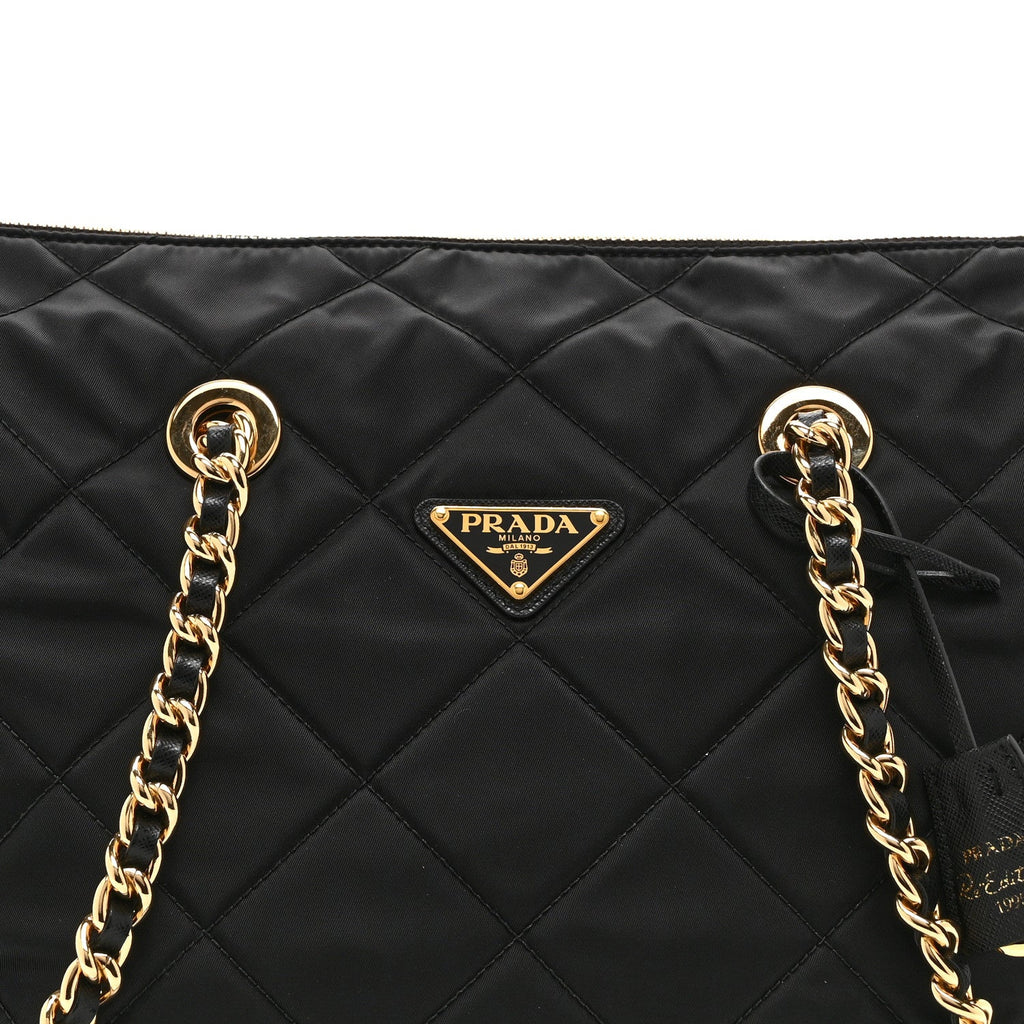 Re-Nylon Impunturato Saffiano Triangle Stitched Re-Edition 1995 Chaine Large Shoulder Bag Black