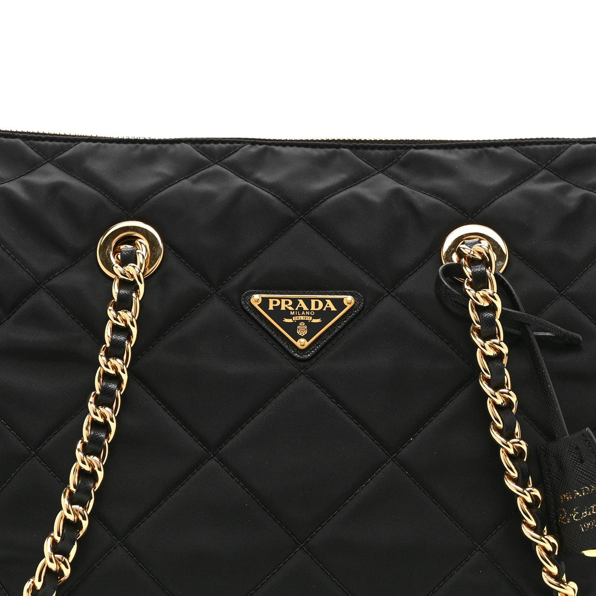 Re-Nylon Impunturato Saffiano Triangle Stitched Re-Edition 1995 Chaine Large Shoulder Bag Black