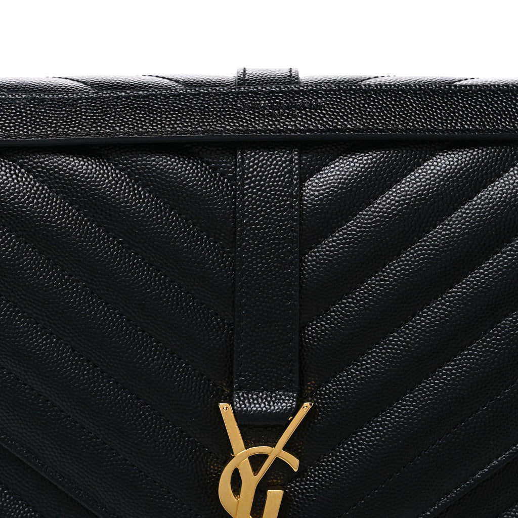 Grain De Poudre Matelasse Chevron Large Monogram Satchel Black