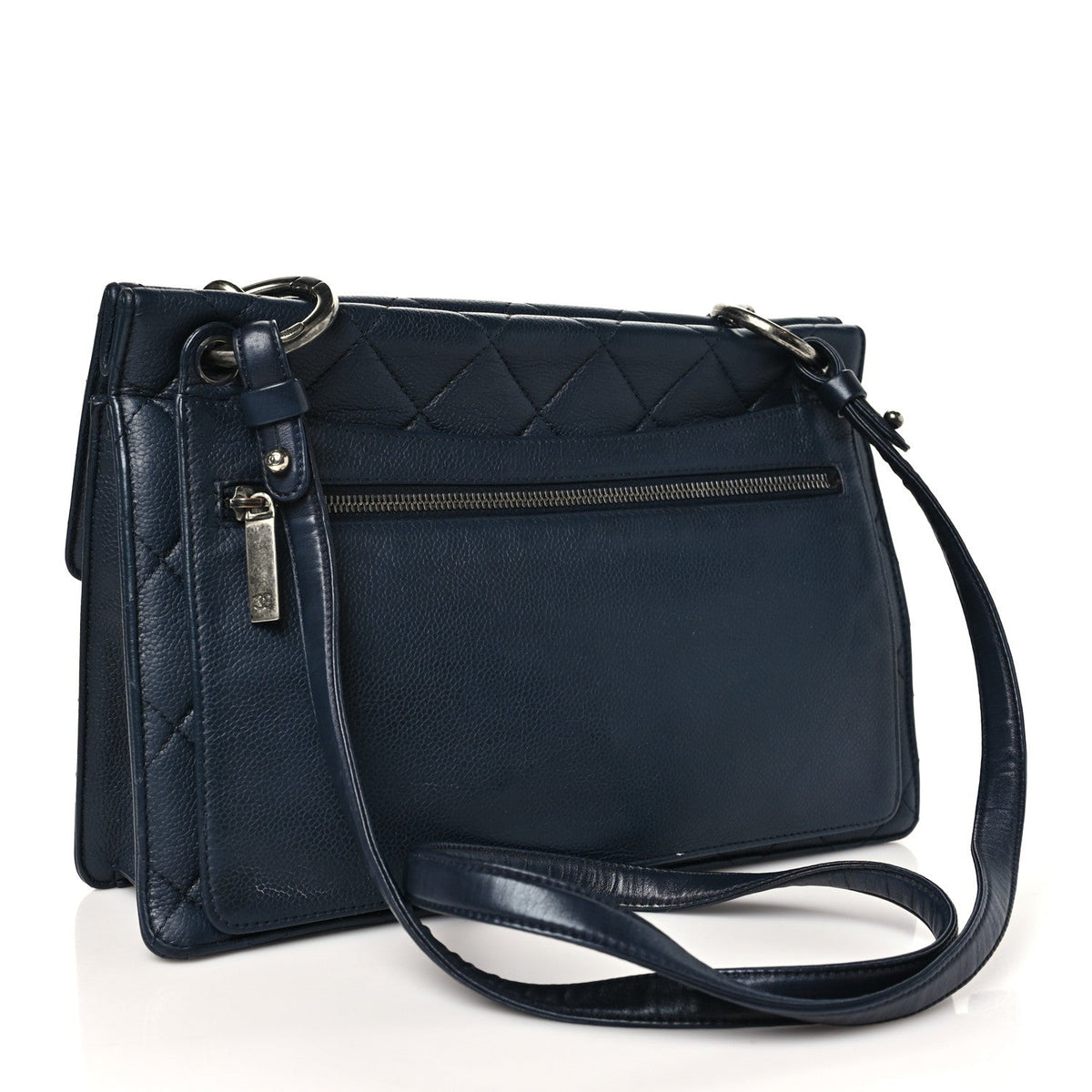 Caviar Quilted Large Retro Class Flap  Navy