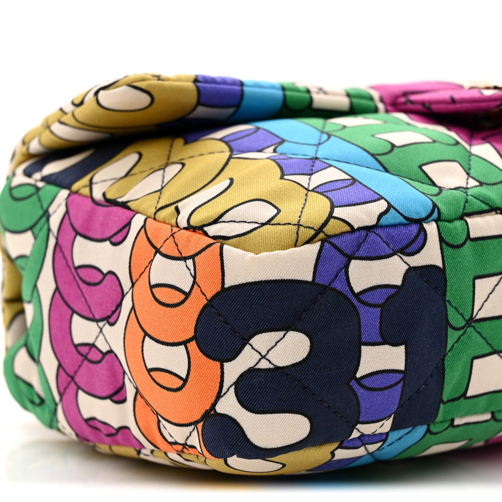 Printed Fabric Quilted Logo Single Flap Bag Multicolor