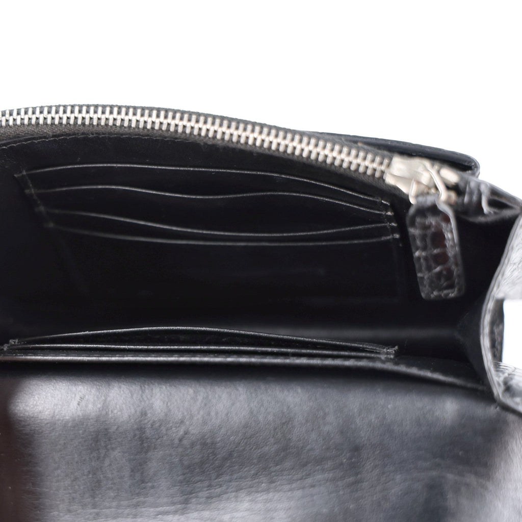 Calfskin Crocodile Embossed Monogram Sunset Chain Wallet Black