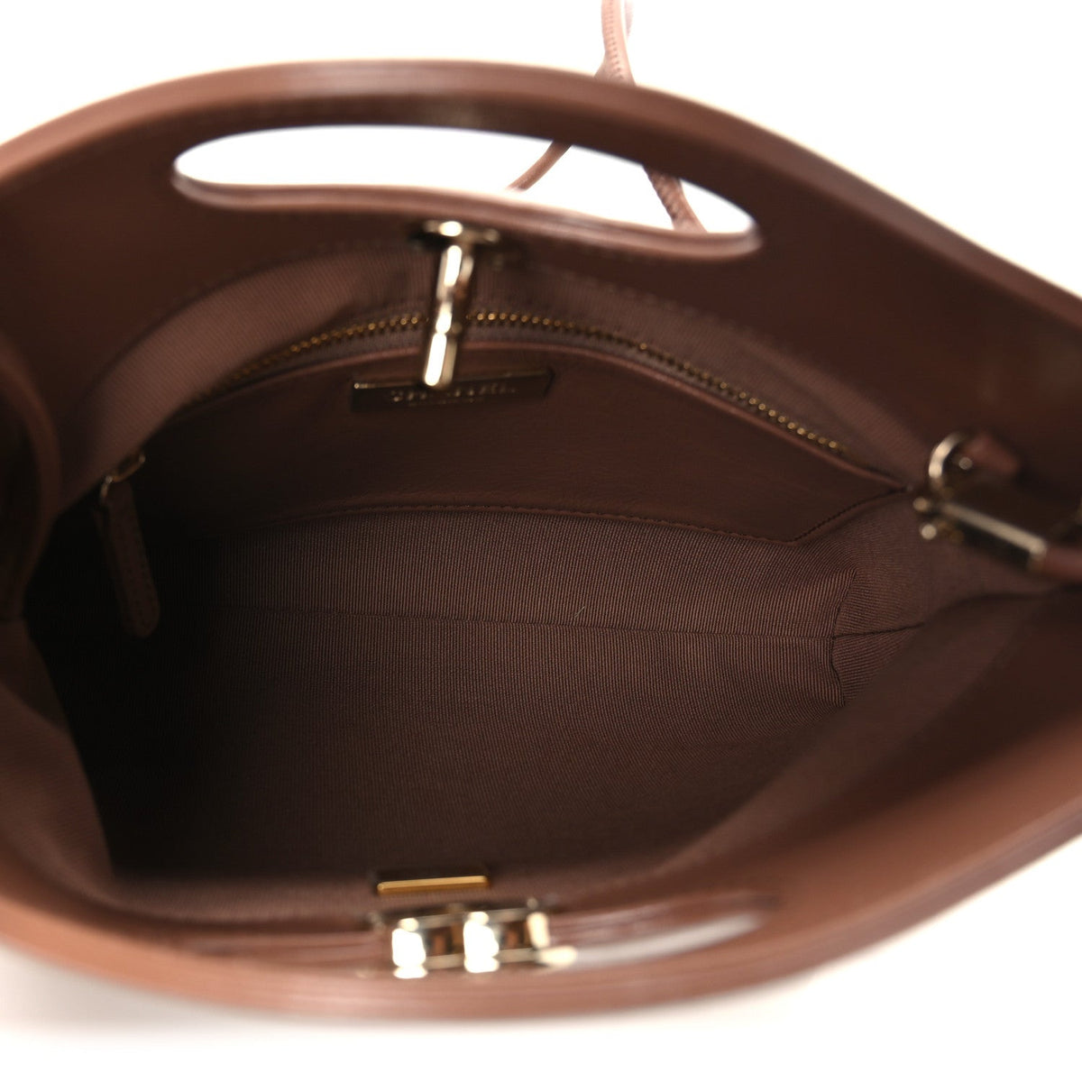 Shiny Lambskin Patent Calfskin Quilted Mini 31 Shopping Bag Brown