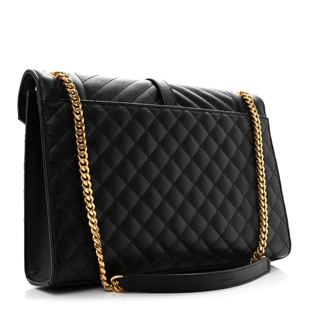 Grain De Poudre Textured Mixed Matelasse Large Triquilt Monogram Satchel Black