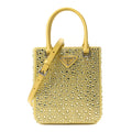 Satin Crystal Metal Triangle Logo Small Double Handle Crossbody Tote Ananas