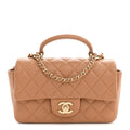 Lambskin Quilted Mini Top Handle Rectangular Flap Dark Beige