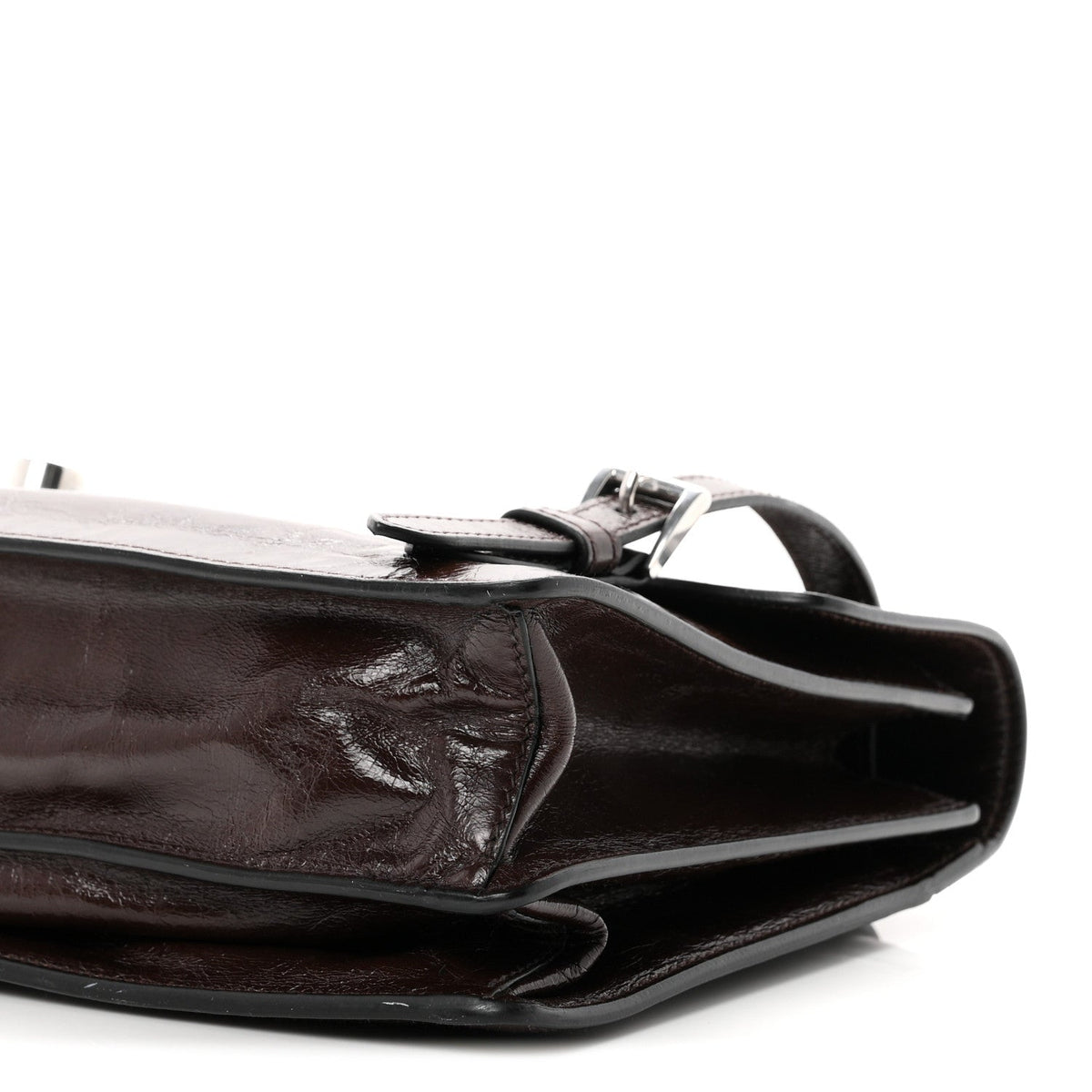 Glossy Calfskin Medium Sound Shoulder Bag Dark Brown