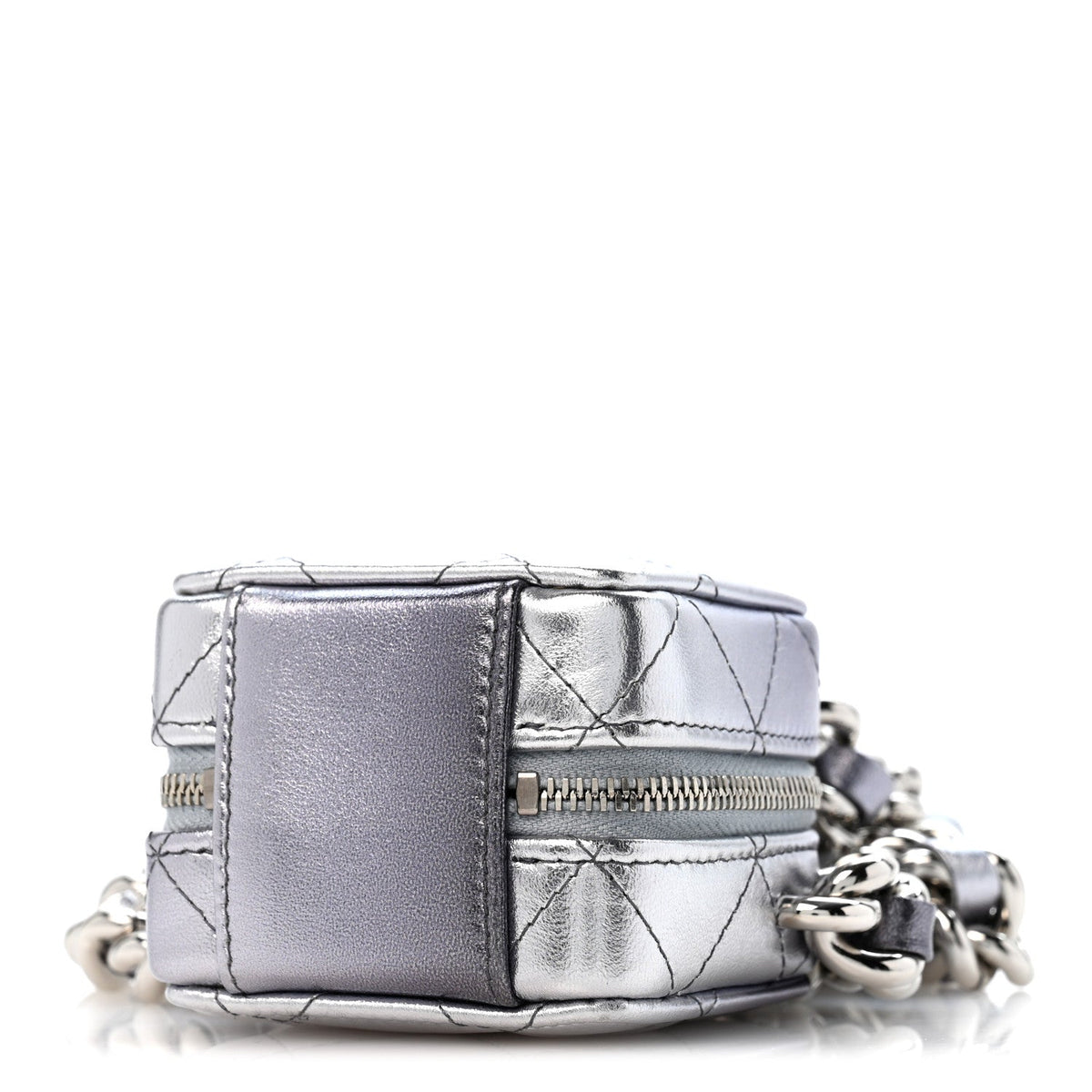 Gradient Metallic Lambskin Quilted Coco Punk Cube Clutch With Chain Silver Black