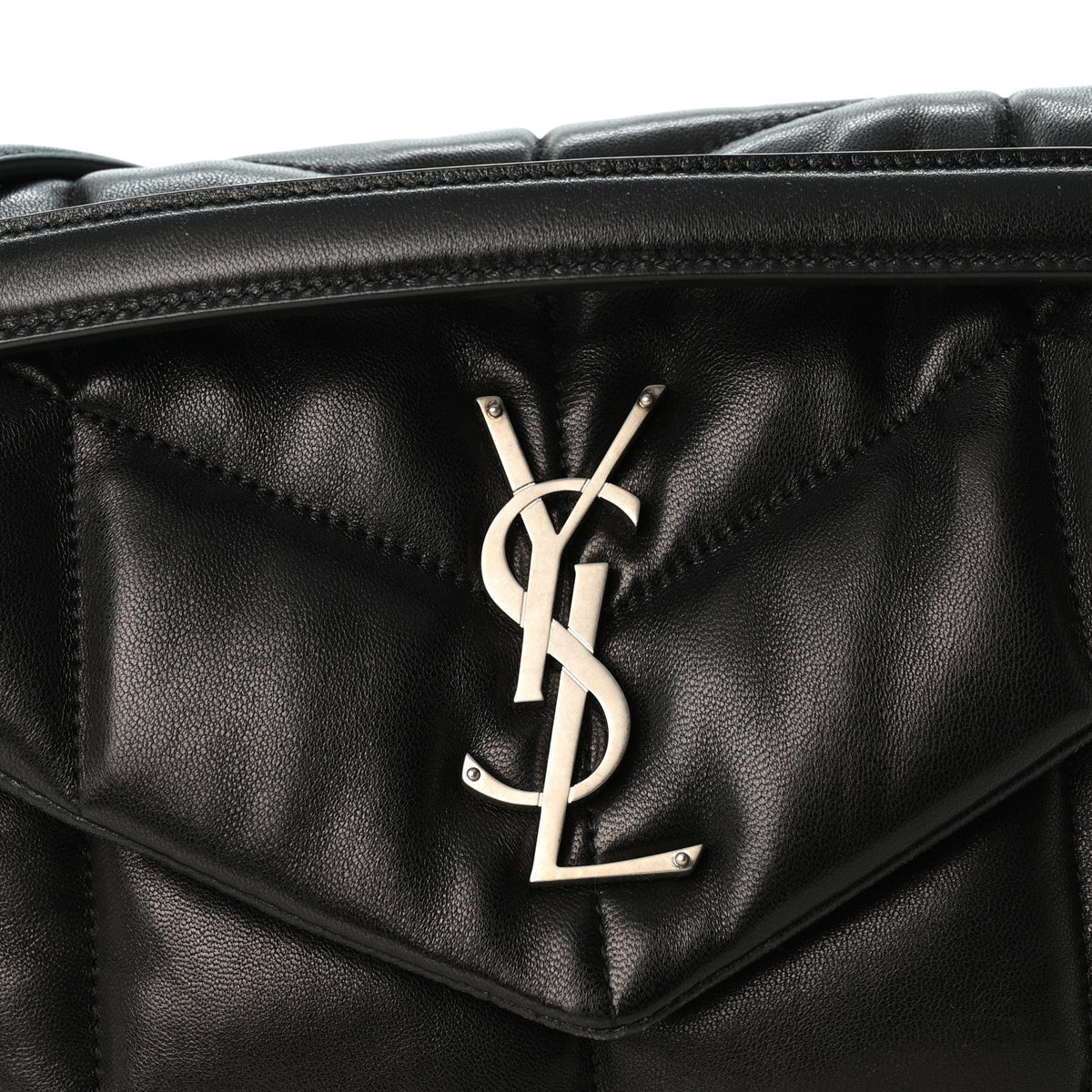 Lambskin Quilted Small Loulou Puffer Monogram Chain Satchel Black
