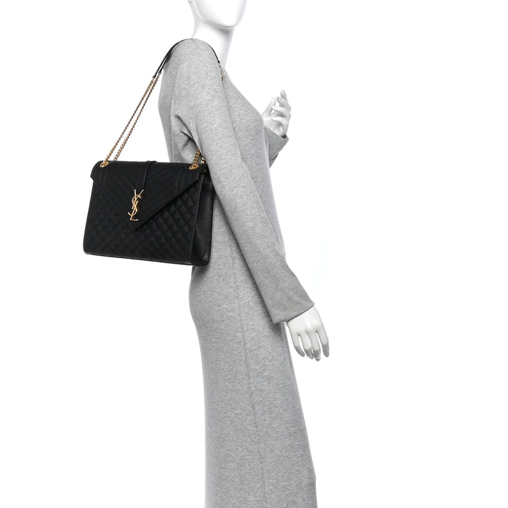 Grain De Poudre Textured Mixed Matelasse Large Triquilt Monogram Satchel Black