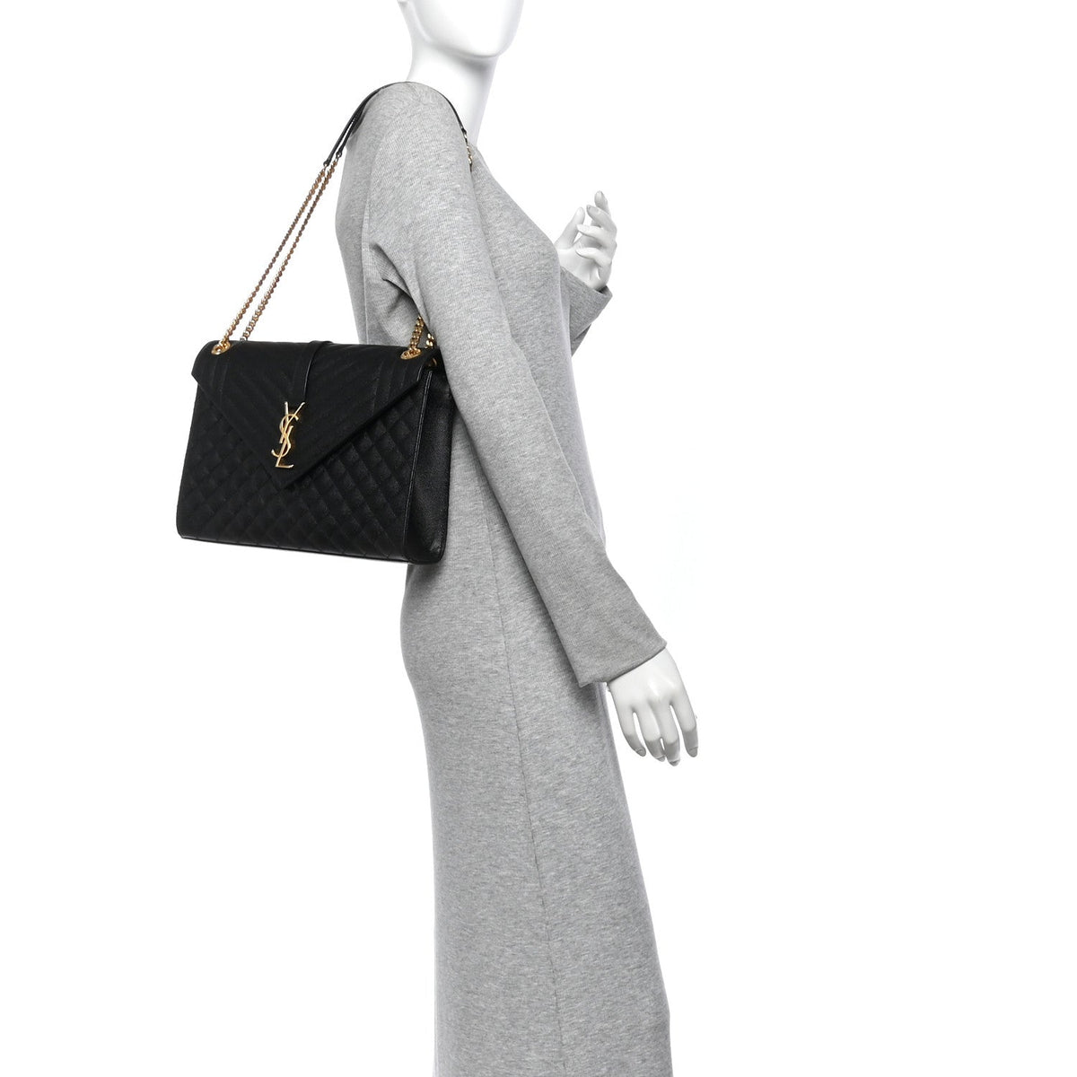 Grain De Poudre Textured Mixed Matelasse Large Triquilt Monogram Satchel Black