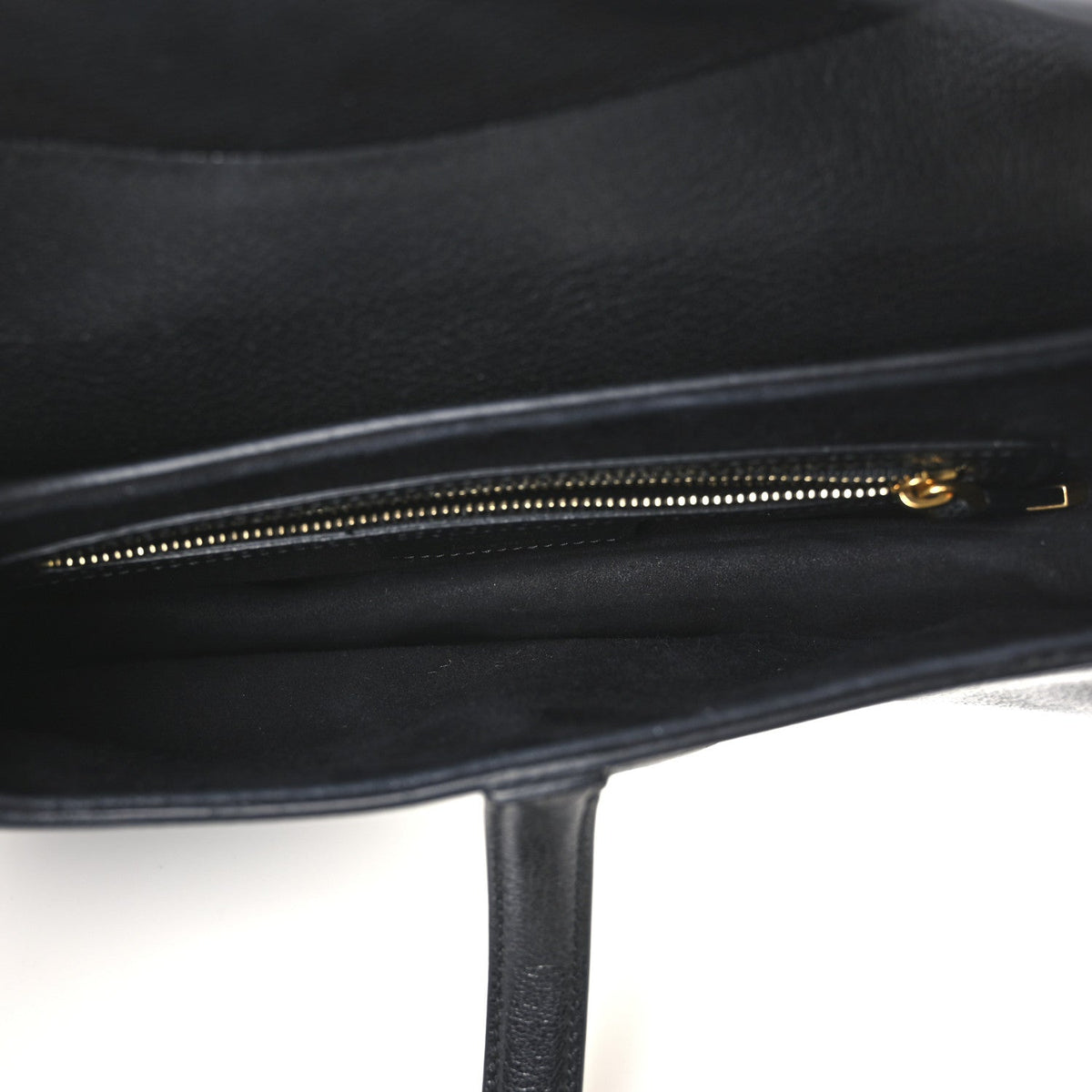 Shiny Goatskin Saddle Bag With Strap Black