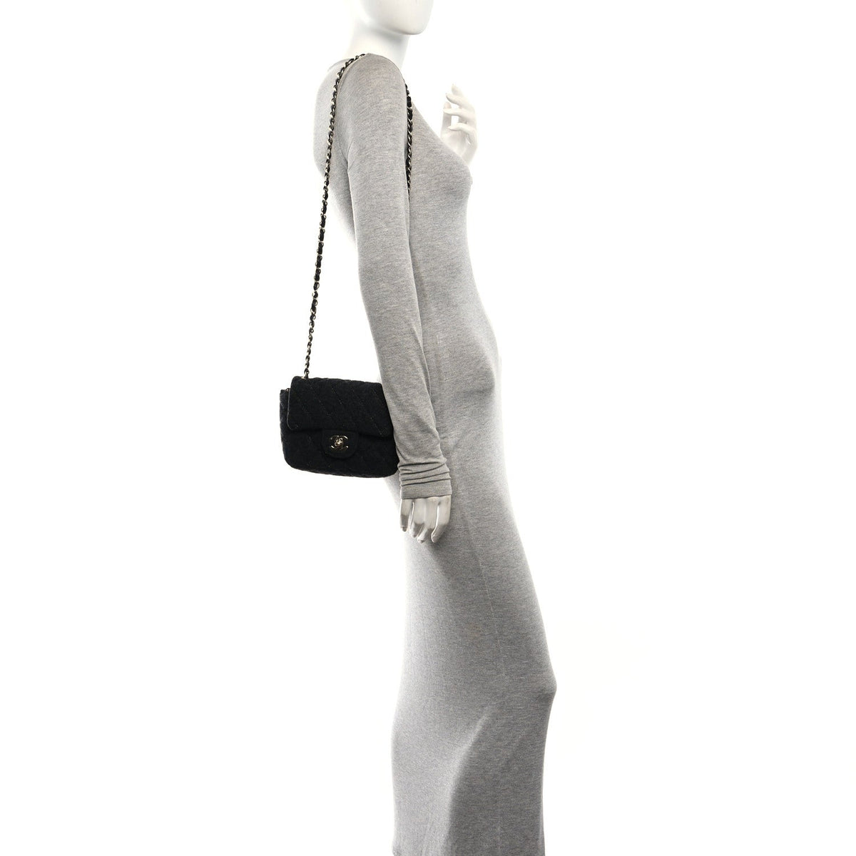 Wool Contrast Stitch Mini Square Flap Charcoal