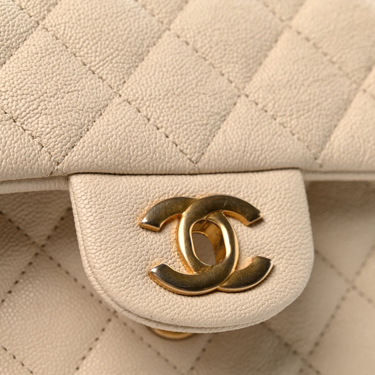 Caviar Quilted Mini Top Handle Rectangular Flap Beige