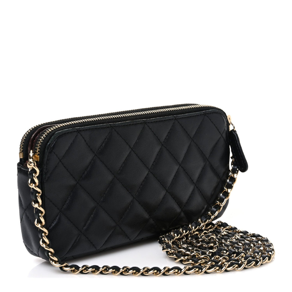 Lambskin Quilted Small Clutch With Chain Black