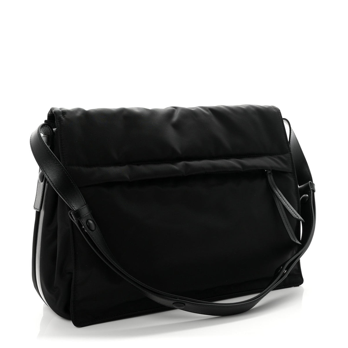 Re-Nylon Vitello Padded Large Traveler Flap Shoulder Bag Black