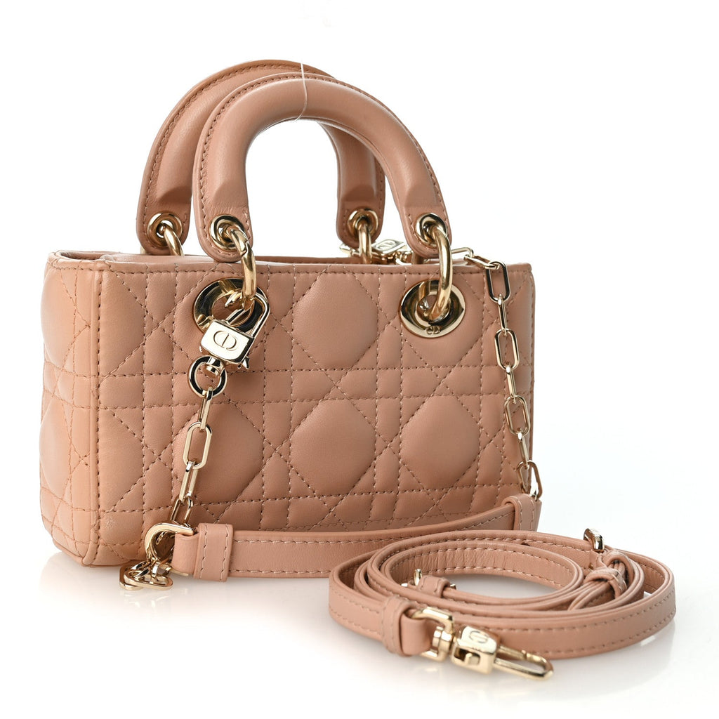 Lambskin Cannage Micro Lady D-Joy Rose Des Vents