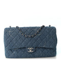 Denim Quilted CC Print Jumbo Single Flap Blue