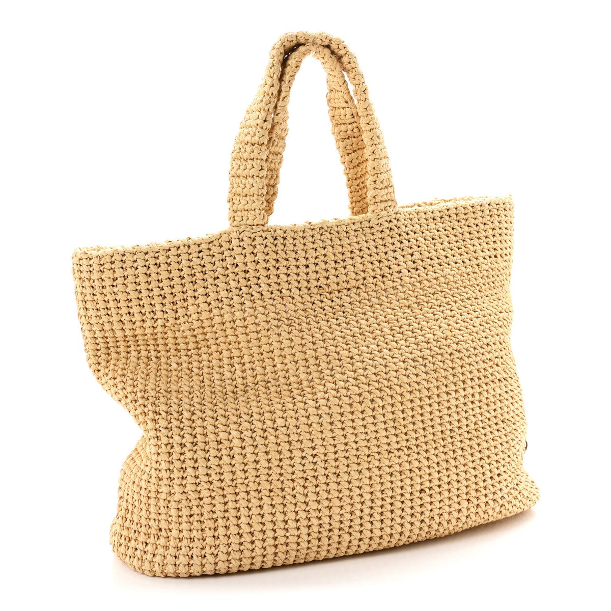 Yarn Raffia Effect Crochet Embroidered Logo Tote Naturale