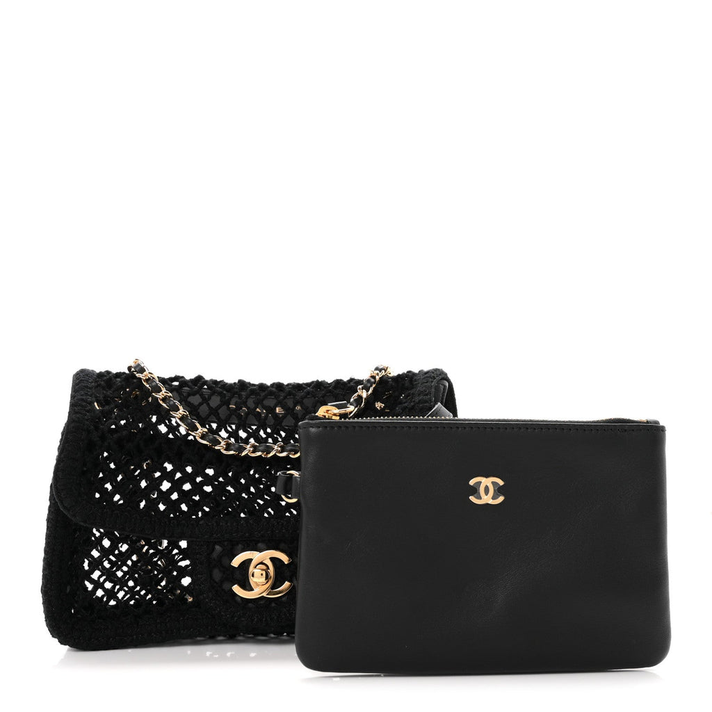 Mesh Macrame Small Flap Bag Black