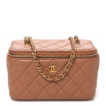 Lambskin Quilted Pearl Crush Small Vanity Case With Chain Brown
