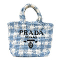 Yarn Raffia Effect Crochet Embroidered Small Logo Tote Celeste