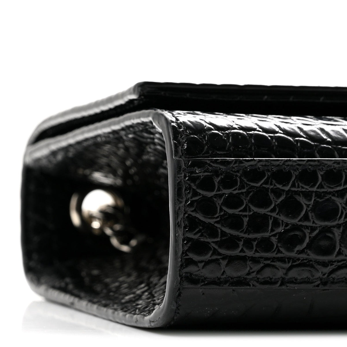 Calfskin Crocodile Embossed Small Classic Monogram Kate Tassel Satchel Black