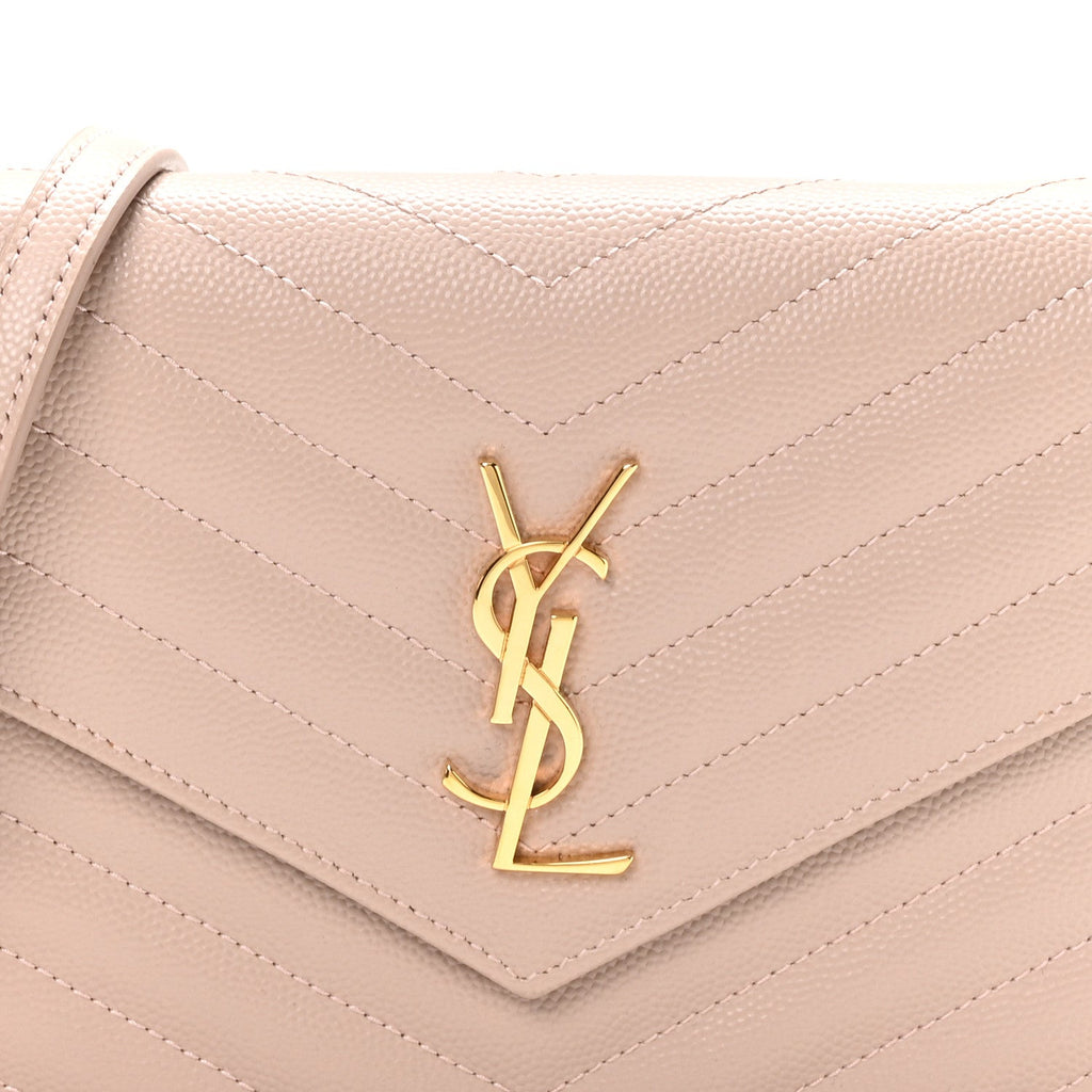 Grain De Poudre Matelasse Chevron Monogram Envelope Chain Wallet Rose Antic