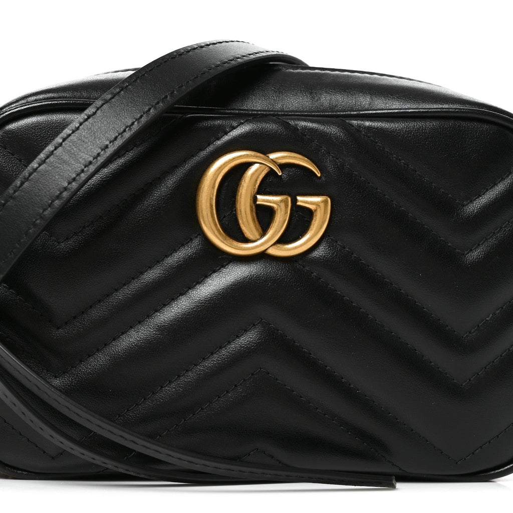 Calfskin Matelasse Mini GG Marmont Chain Shoulder Bag Black