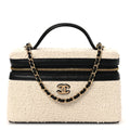 Boucle Calfskin Top Handle Slim Vanity Case With Chain Ecru Black