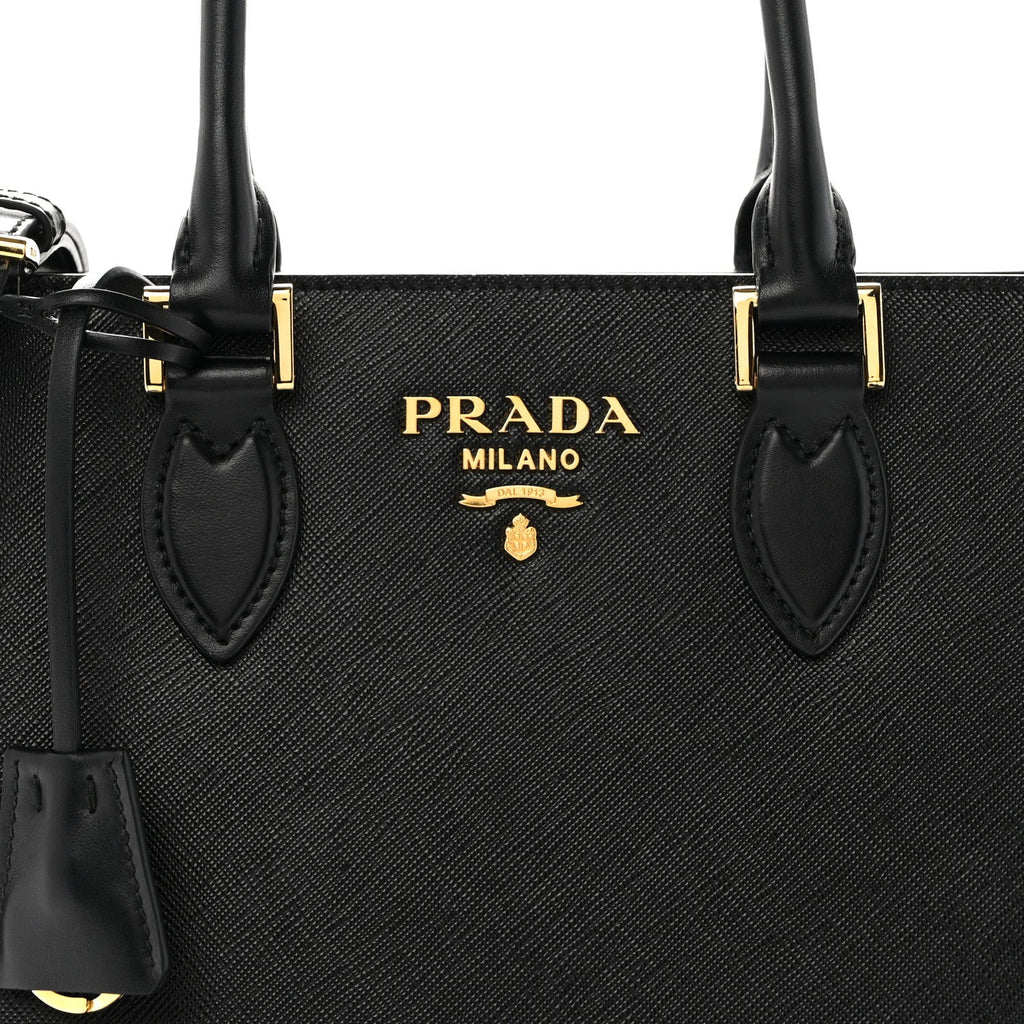 Saffiano Soft Calfskin Small Zippered Tote Black