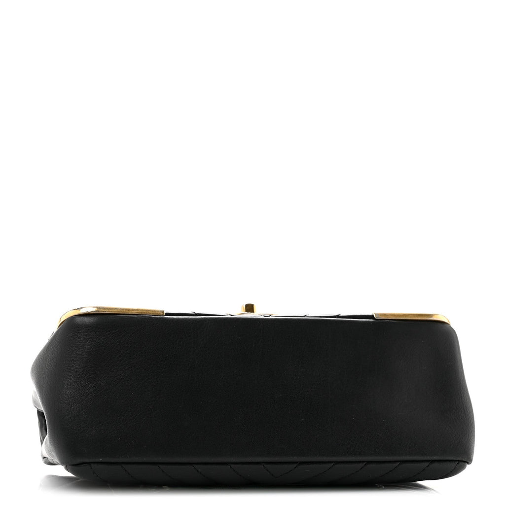 Calfskin Chevron Quilted Mini Rock The Corner Flap Black