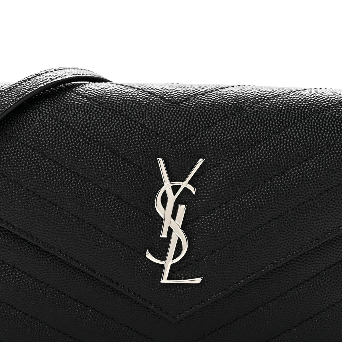 Grain De Poudre Matelasse Chevron Monogram Envelope Chain Wallet Black
