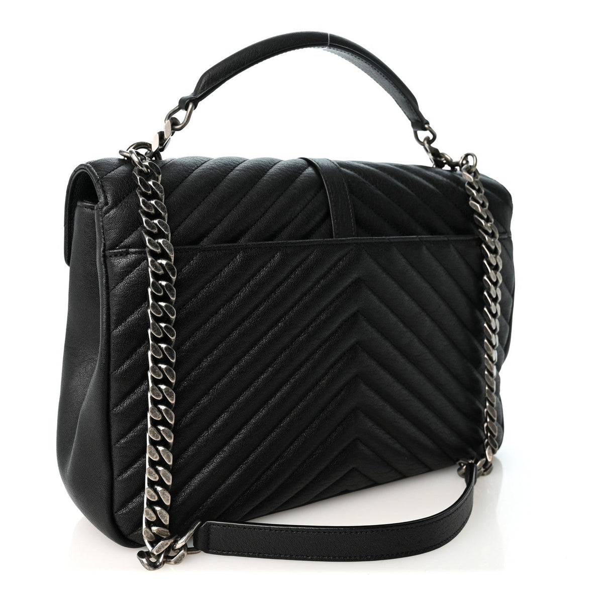 Sheepskin Matelasse Chevron Monogram Large College Satchel Black