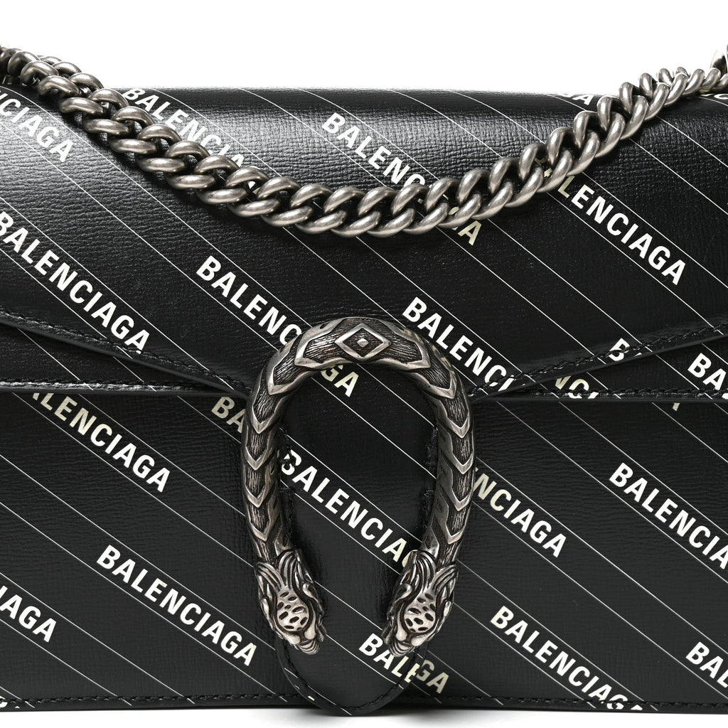 X BALENCIAGA Calfskin Matelasse Logo Print Small GG Marmont Shoulder Bag Black