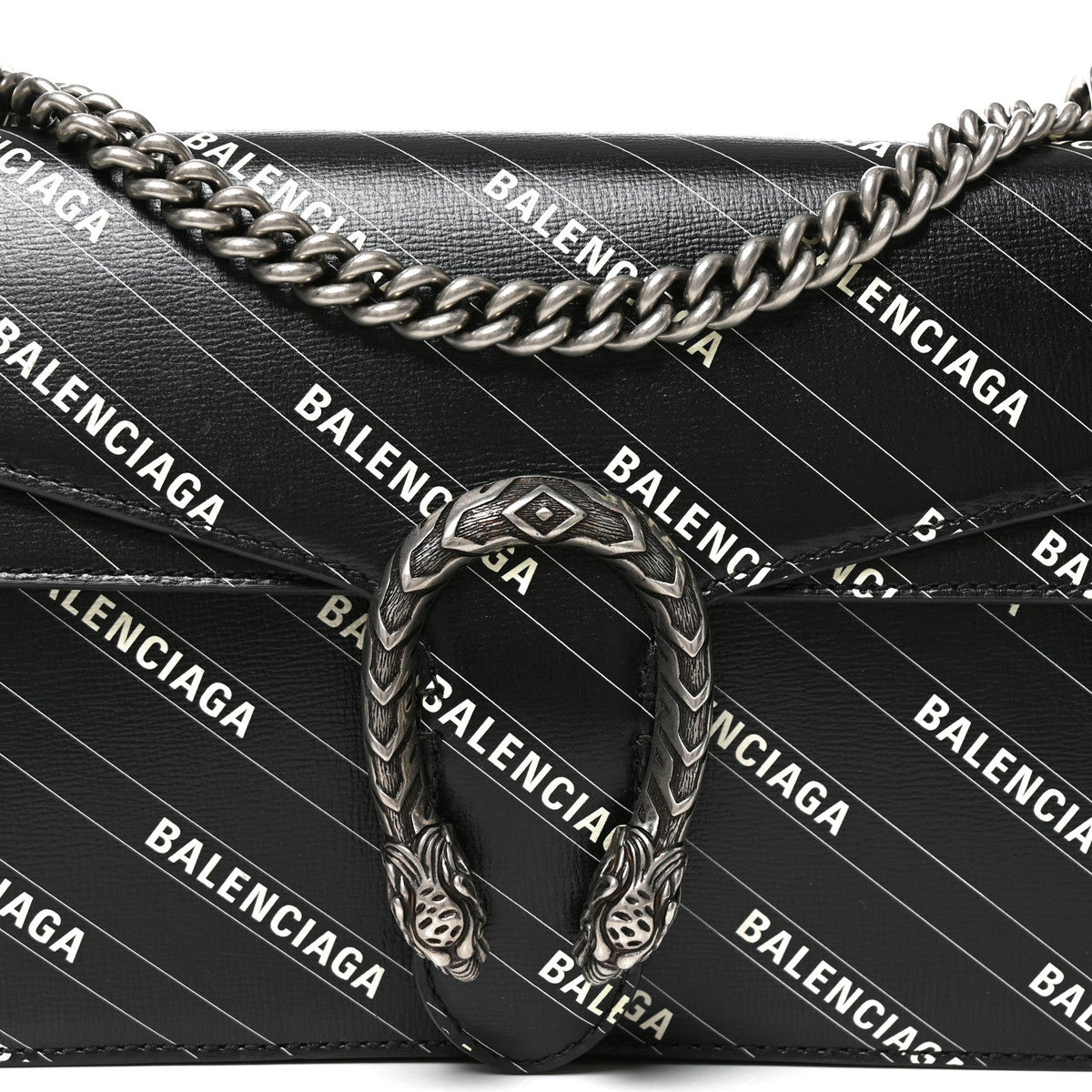 X BALENCIAGA Calfskin Matelasse Logo Print Small GG Marmont Shoulder Bag Black