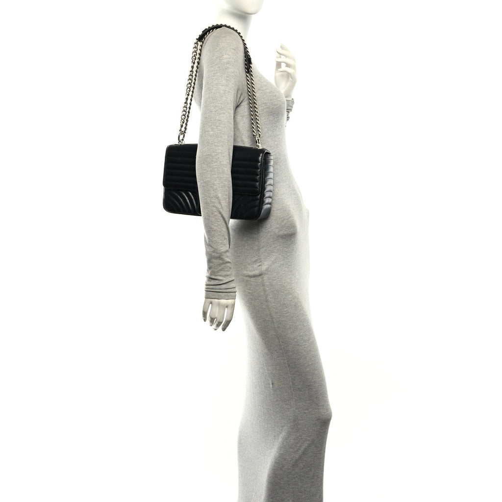 Soft Calfskin Impunture Diagramme Large Chain Flap Shoulder Bag Black
