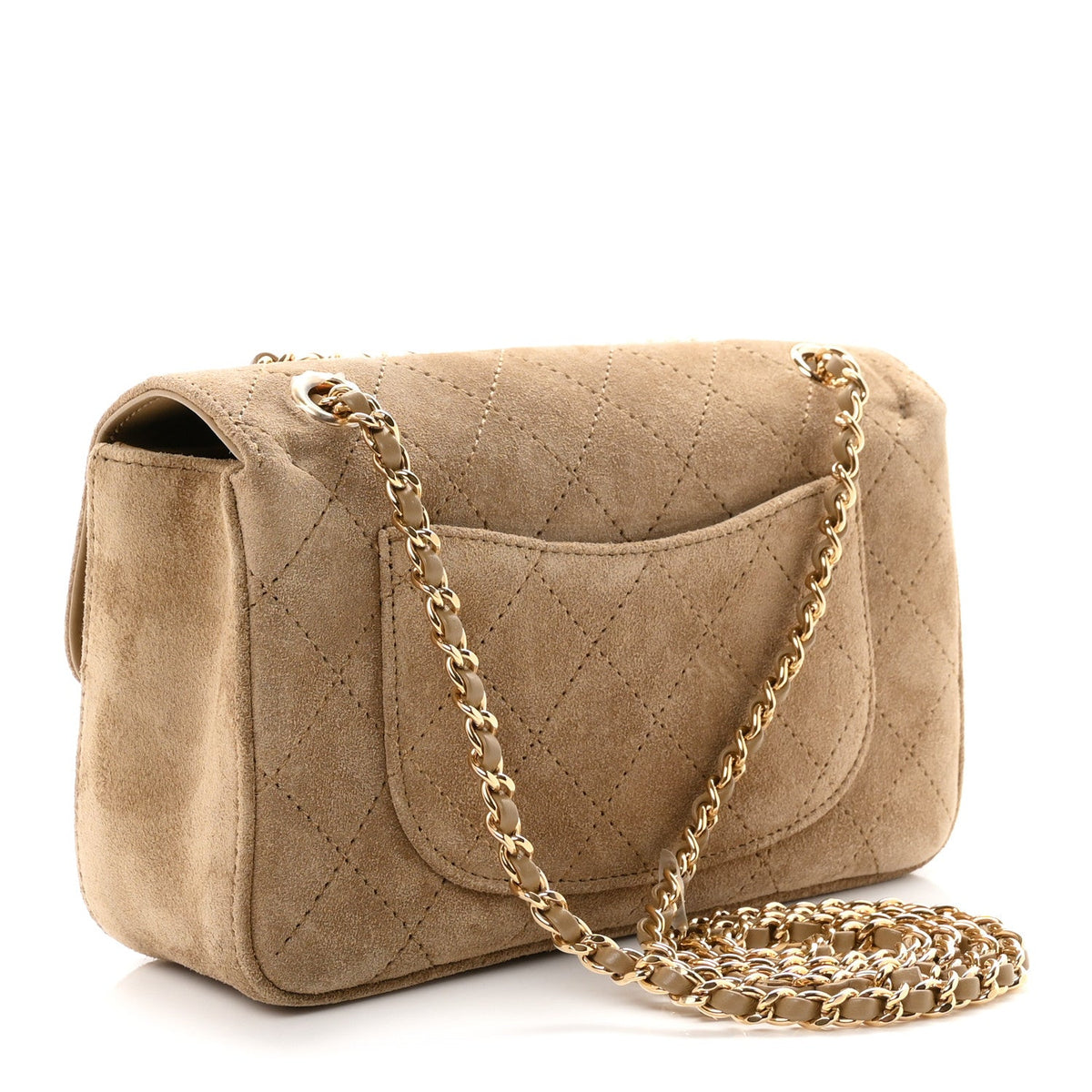 Suede Calfskin Mini Souplissimo Flap Dark Beige