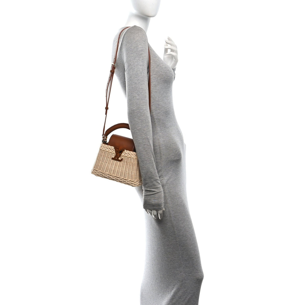 Rattan Calfskin Capucines Mini Brown